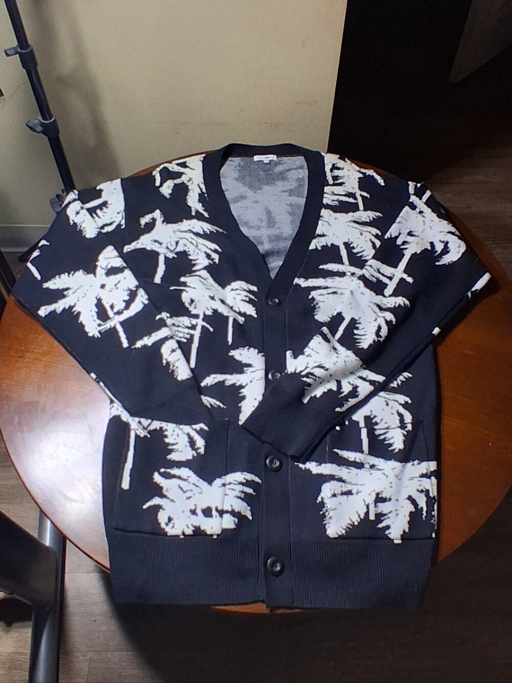 Men's Black Palm Tree Button Cardigan Sweater
